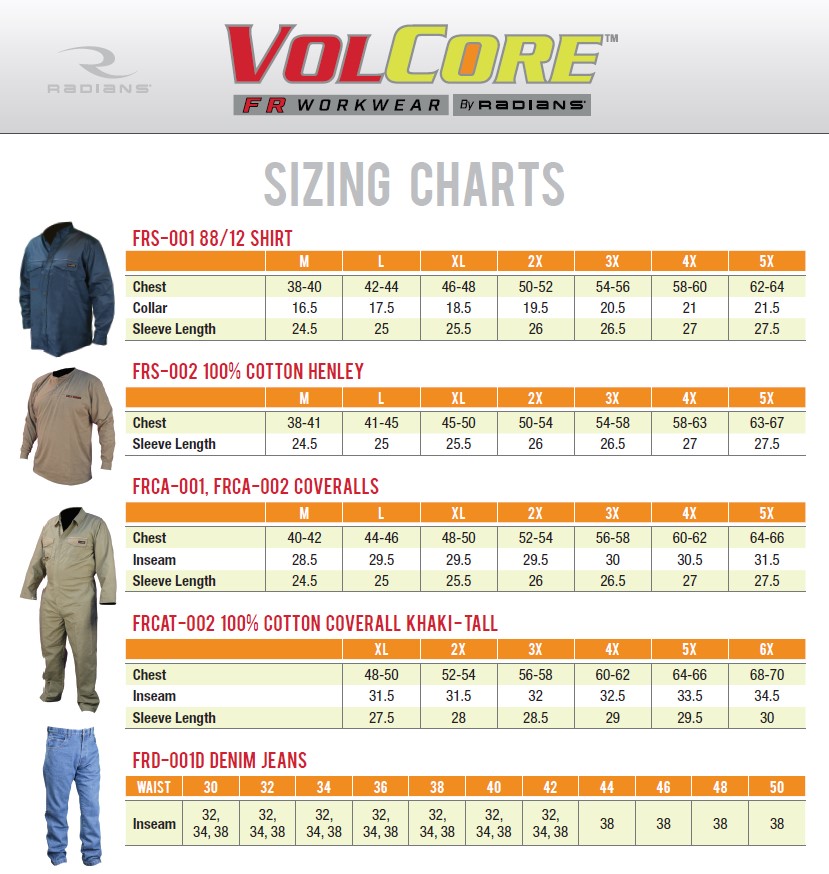 Radians Sizing Charts